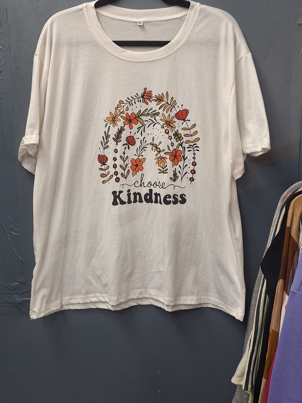 Choose Kindness Floral Graphic Tee - Cream with Orange Accents